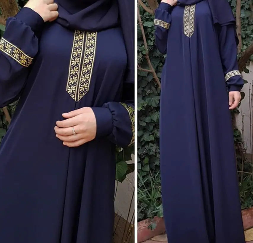 Printed Plus Size Abaya Dress Navy