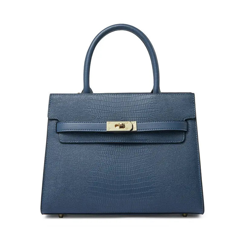 Genuine Cowhide Commute & Wedding Bag | Structured Vertical Tote - Dark Blue / 28x21x12cm - structured vertical tote, Dark Blue