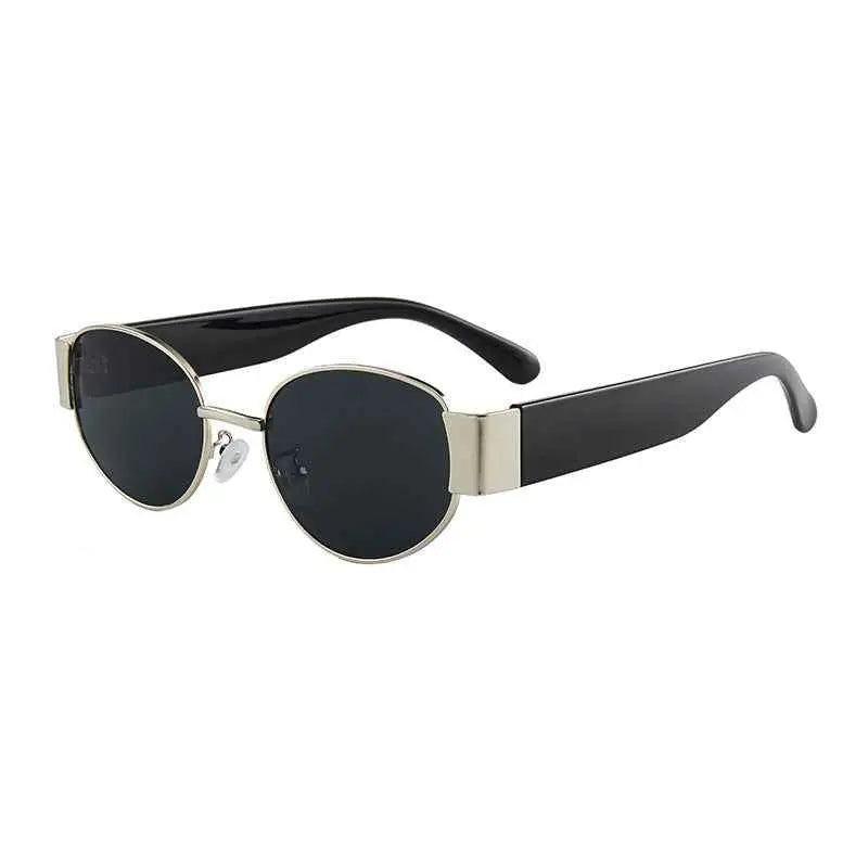 Black and silver retro round designer sunglasses with oval lenses from trend den for stylish sun protection Black