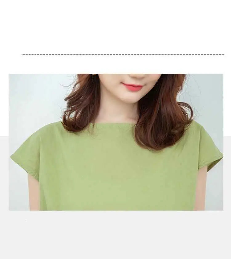 Waist-in loose cotton linen swing dress in soft sage green with short sleeves and square neckline south african style
