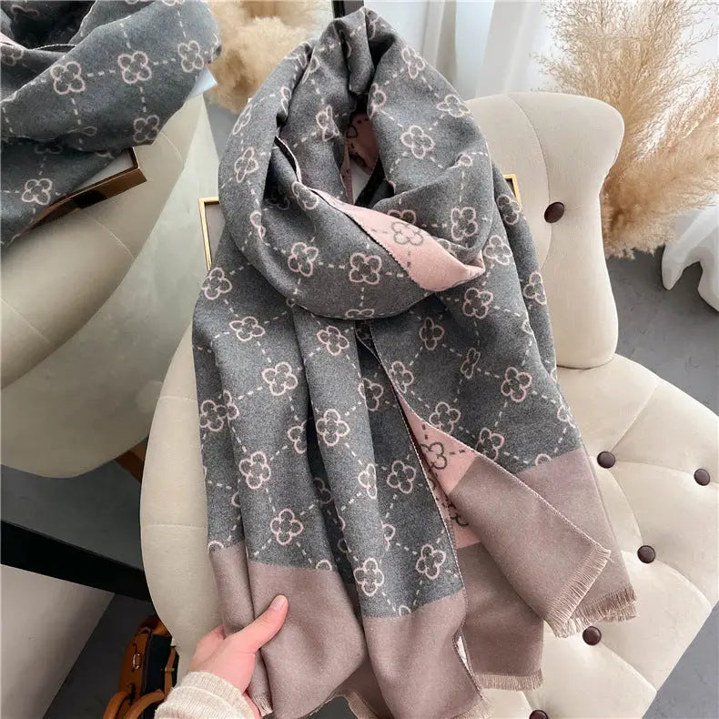 Thickened Double-Sided Cashmere-Feel Scarf | Tassel Edge Wrap - Grey pink - imitation cashmere, south african, africa, Grey