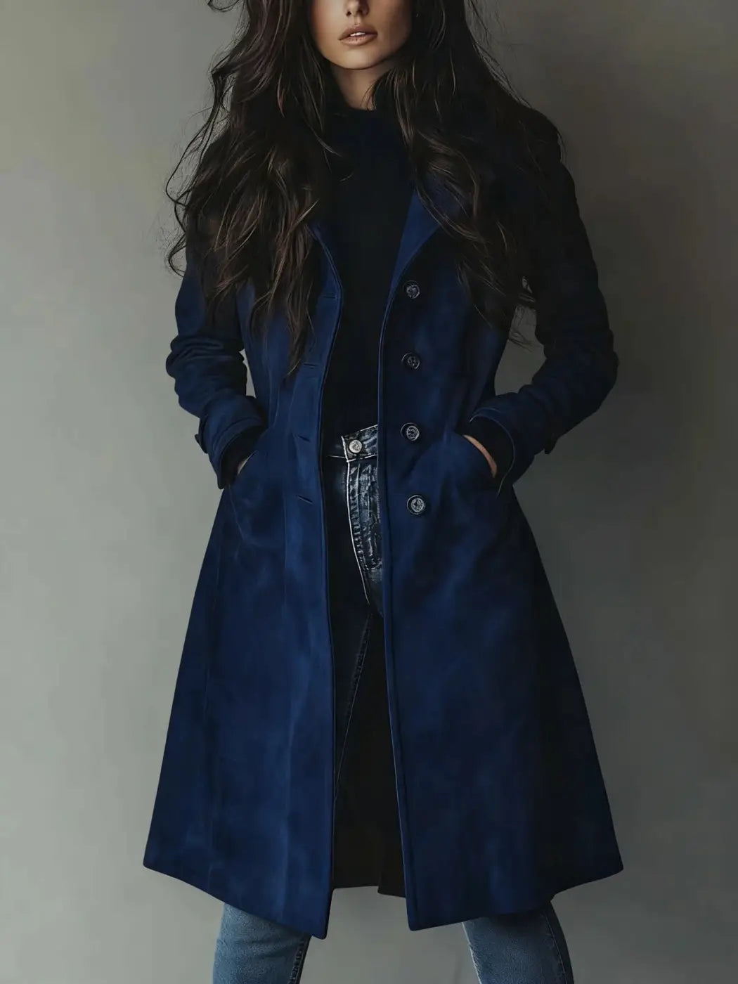 Western Style Long Trench Coat | Elegant British Commuter Windbreaker - Sapphire Blue / L - trench coat, long trench, Sapphire Blue