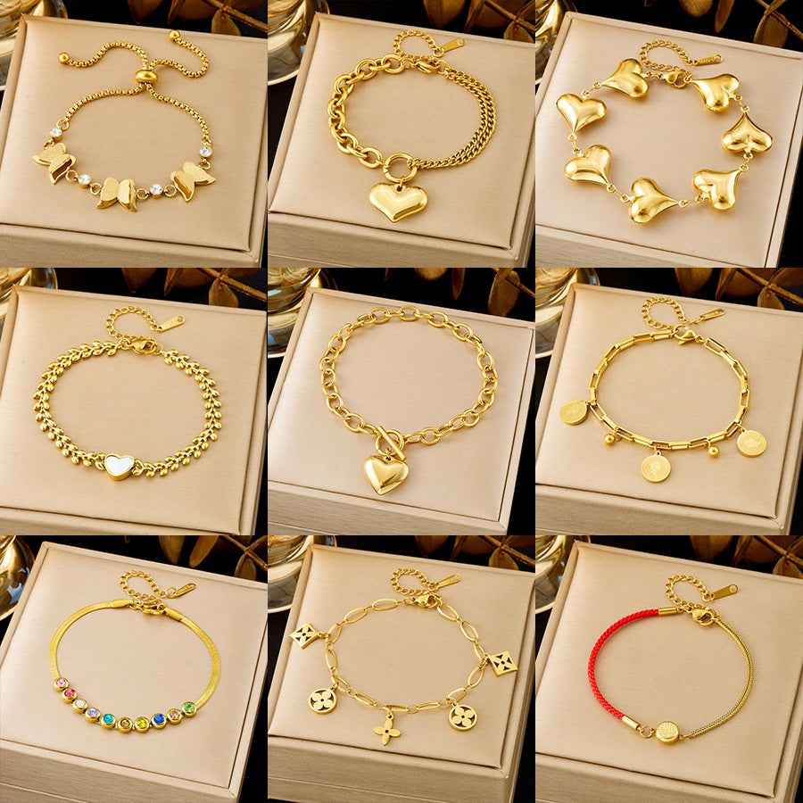 a collage of bracelets on beige cushions