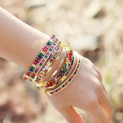 Shop trending products online warm 14K gold plated bracelets - Gold color - semi-precious stones, 14k gold, online, Gold color
