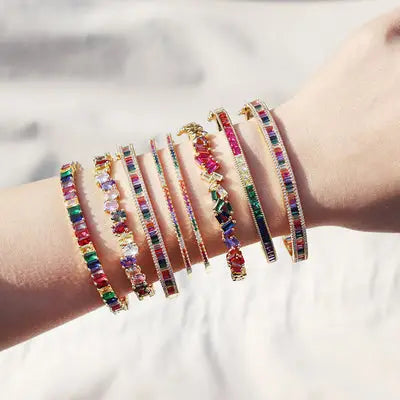 Shop trending products online warm 14K gold plated bracelets - Gold color - semi-precious stones, 14k gold, online, Gold color