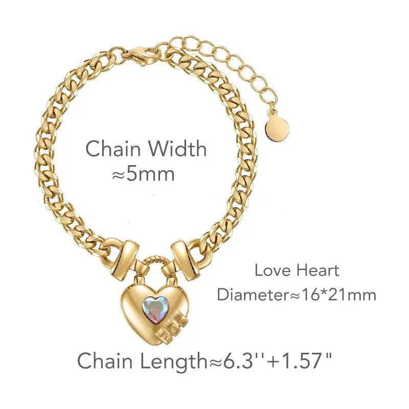 14K Gold Plated Titanium Steel Heart Shape Bracelet - titanium steel, steel heart, heart shape, shape Gold