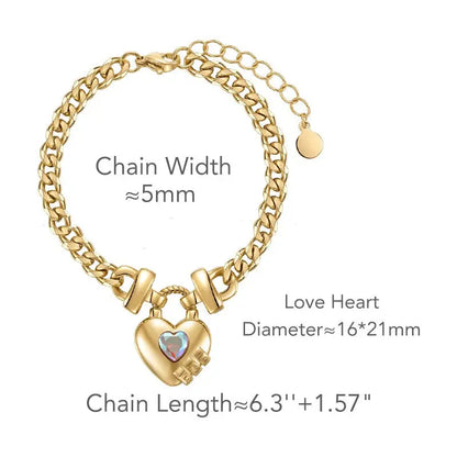 14K Gold Plated Titanium Steel Heart Shape Bracelet - titanium steel, steel heart, heart shape, shape Gold