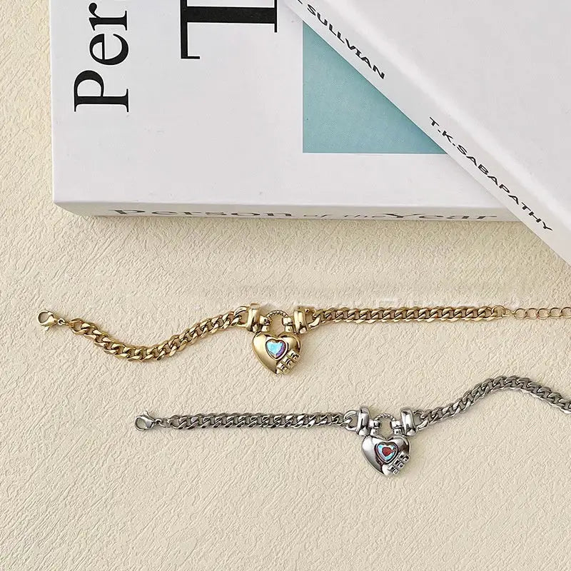 14K Gold Plated Titanium Steel Heart Shape Bracelet - titanium steel, steel heart, heart shape, shape Gold