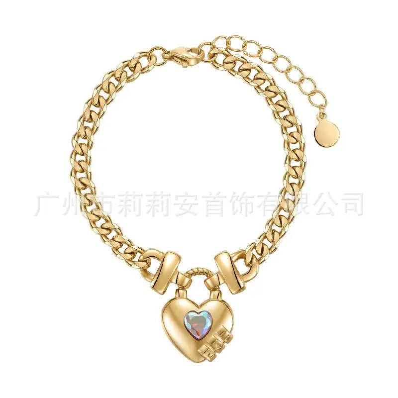14K Gold Plated Titanium Steel Heart Shape Bracelet - titanium steel, steel heart, heart shape, shape Gold