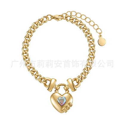 14K Gold Plated Titanium Steel Heart Shape Bracelet - titanium steel, steel heart, heart shape, shape Gold