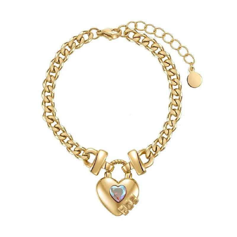 14K Gold Plated Titanium Steel Heart Shape Bracelet - titanium steel, steel heart, heart shape, shape Gold