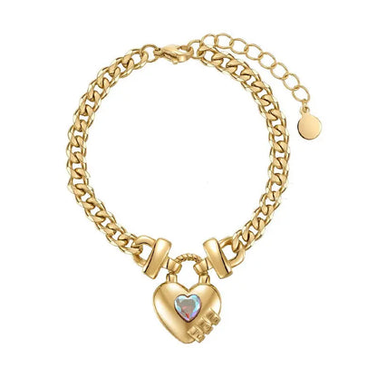 14K Gold Plated Titanium Steel Heart Shape Bracelet - titanium steel, steel heart, heart shape, shape Gold
