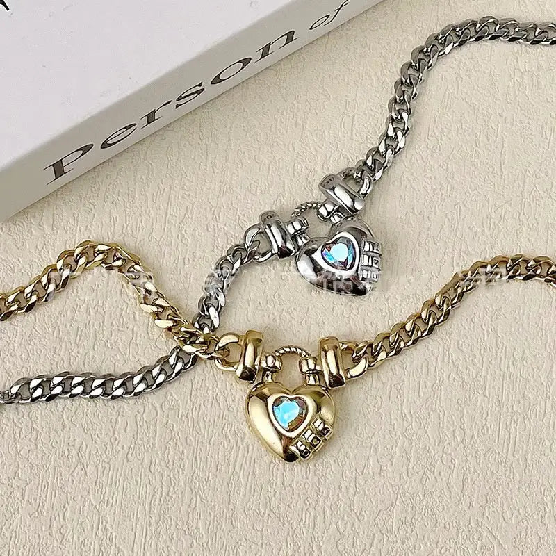 14K Gold Plated Titanium Steel Heart Shape Bracelet - titanium steel, steel heart, heart shape, shape Gold