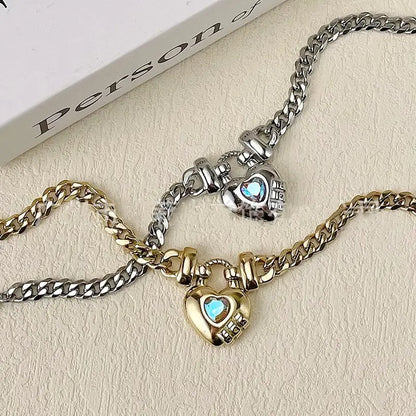14K Gold Plated Titanium Steel Heart Shape Bracelet - titanium steel, steel heart, heart shape, shape Gold
