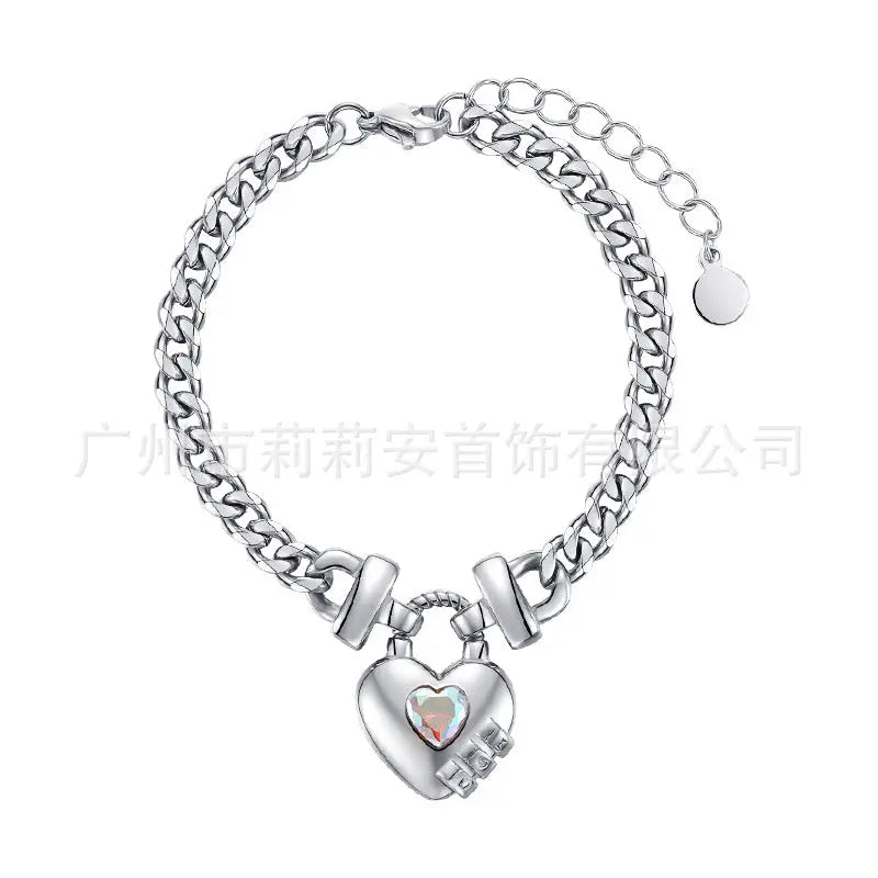 14K Gold Plated Titanium Steel Heart Shape Bracelet - Silver - titanium steel, steel heart, heart shape, shape Gold
