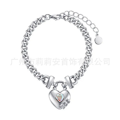 14K Gold Plated Titanium Steel Heart Shape Bracelet - Silver - titanium steel, steel heart, heart shape, shape Gold