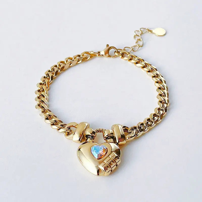 14K Gold Plated Titanium Steel Heart Shape Bracelet - titanium steel, steel heart, heart shape, shape Gold