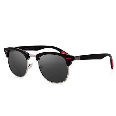 Retro polarized clubmaster sunglasses in black and silver with red accent temples from trend den