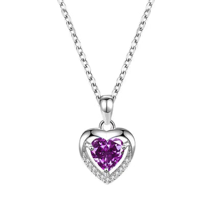 Luxury S925 Heart-Shaped Necklace | Personalized Rhinestone Pendant - Purple - luxury s925, s925 sterling silver, Purple