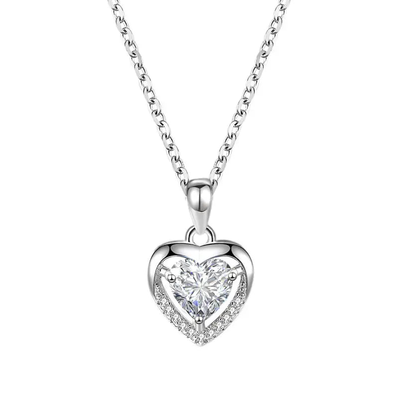 Luxury S925 Heart-Shaped Necklace | Personalized Rhinestone Pendant - White - luxury s925, s925 sterling silver, White