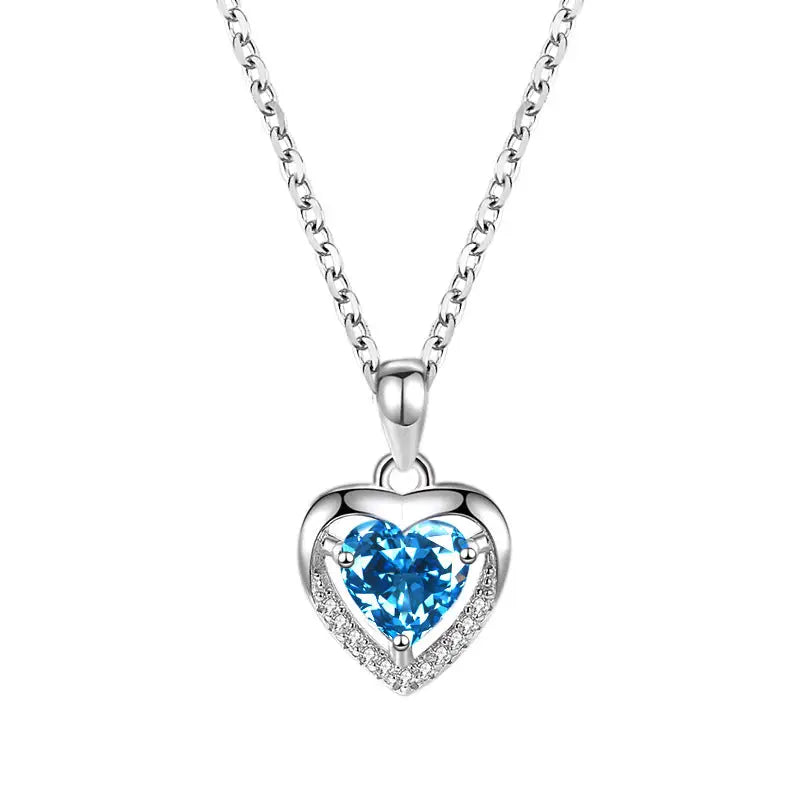 Luxury S925 Heart-Shaped Necklace | Personalized Rhinestone Pendant - Blue - luxury s925, s925 sterling silver, Blue