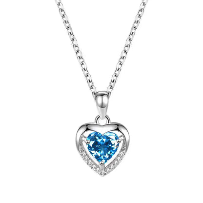 Luxury S925 Heart-Shaped Necklace | Personalized Rhinestone Pendant - Blue - luxury s925, s925 sterling silver, Blue