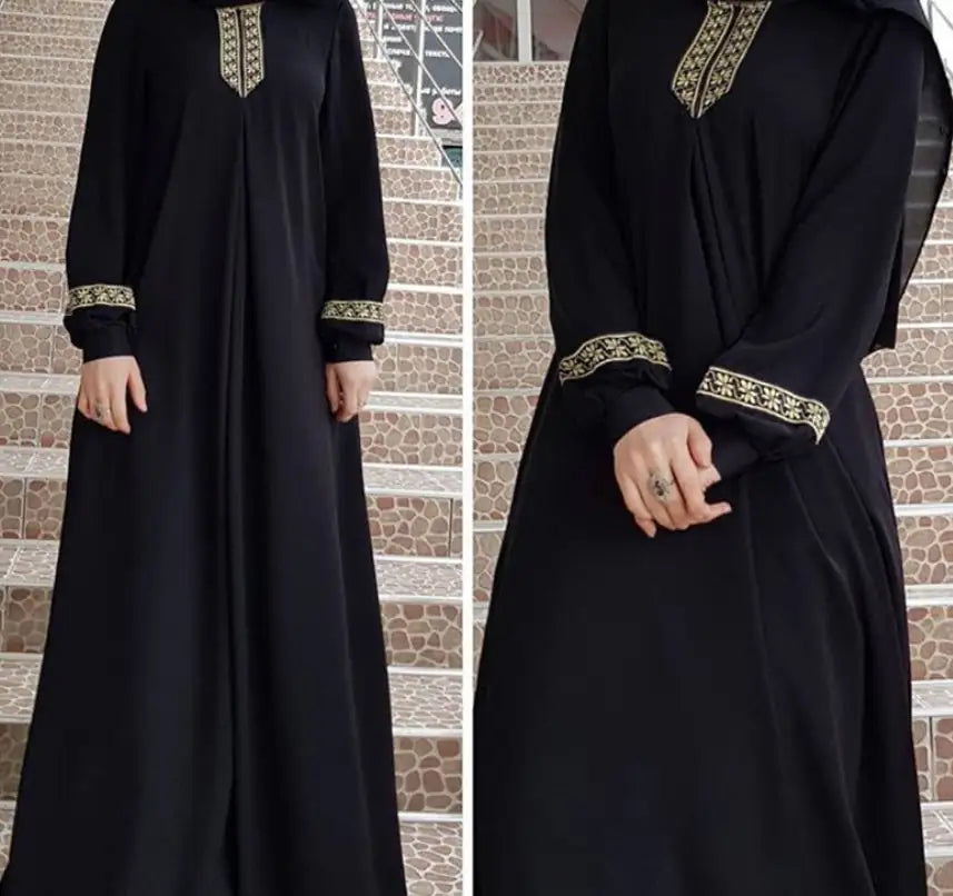 Printed Plus Size Abaya Dress Black