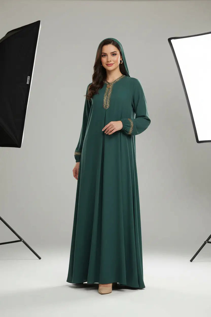 Printed Plus Size Abaya Dress Green
