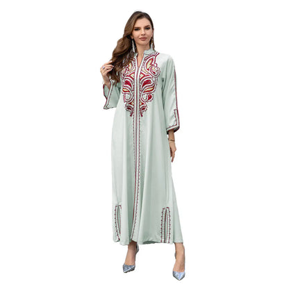 Sculptural Embroidered Elegant Abaya Light Green