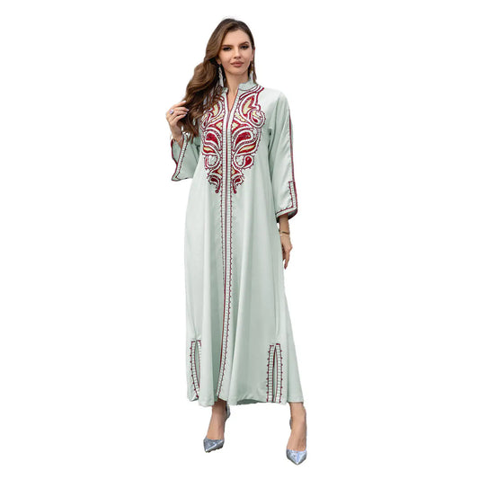 Sculptural Embroidered Elegant Abaya Light Green