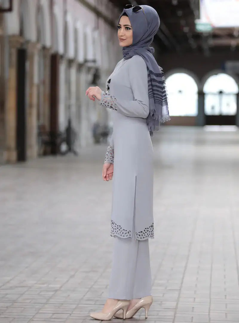 Two-Piece Modest Abaya Suit Grey suit