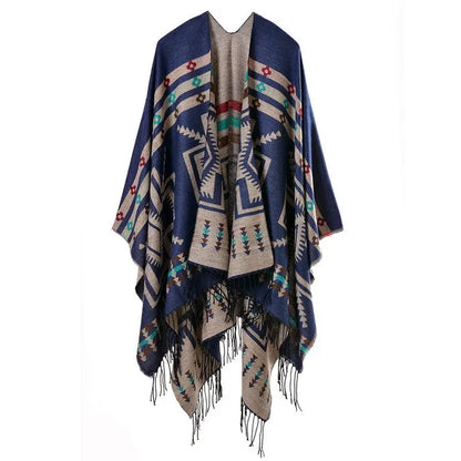 Triangular Imitation Cashmere Shawl | National Style Floral Wrap with Tassels - Grey - imitation cashmere, triangular Grey