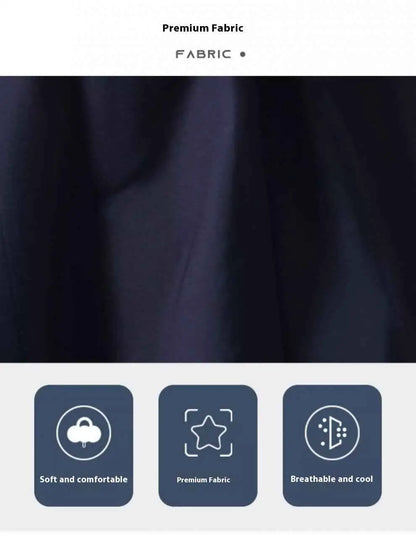Dark navy blue british elegant mid-length trench coat fabric with smooth soft texture and breathable quality
