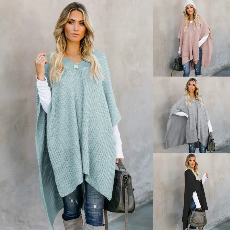 Cape Knitted Sweater Top | Oversized Draped Winter Wrap - cape knitted, knitted sweater, trend den, oversized draped
