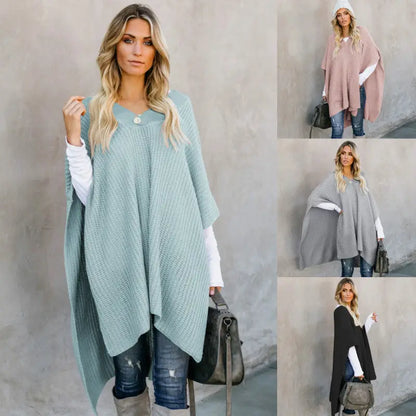 Cape Knitted Sweater Top | Oversized Draped Winter Wrap - cape knitted, knitted sweater, trend den, oversized draped