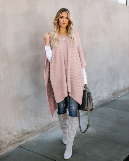 Cape Knitted Sweater Top | Oversized Draped Winter Wrap - Pink / L - cape knitted, knitted sweater, trend den, Pink