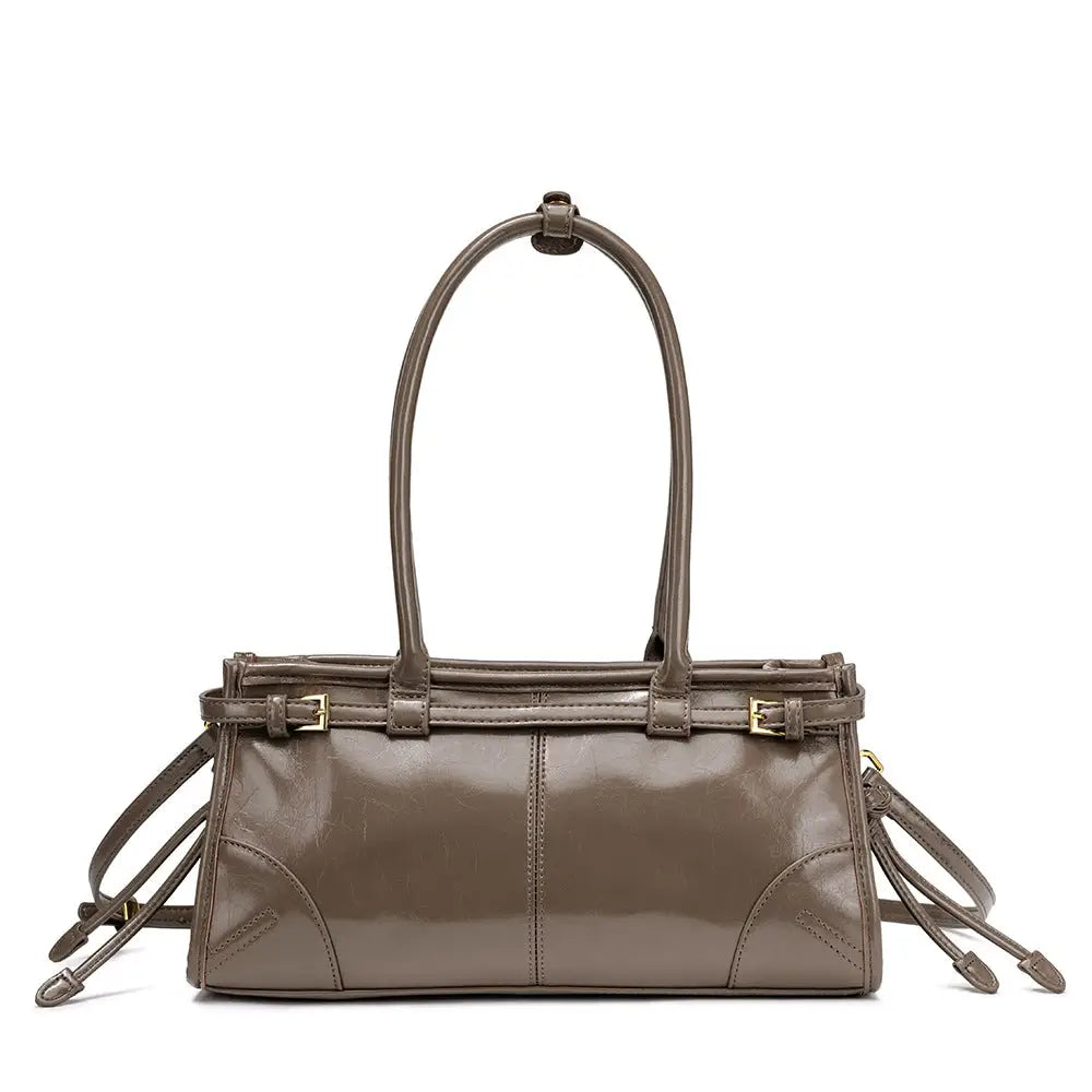 Vintage Oil Wax Leather Underarm Bag | Urban Minimalist Handbag - Gray / 32 x 10 16 CM - oil wax, underarm bag, vintage Gray