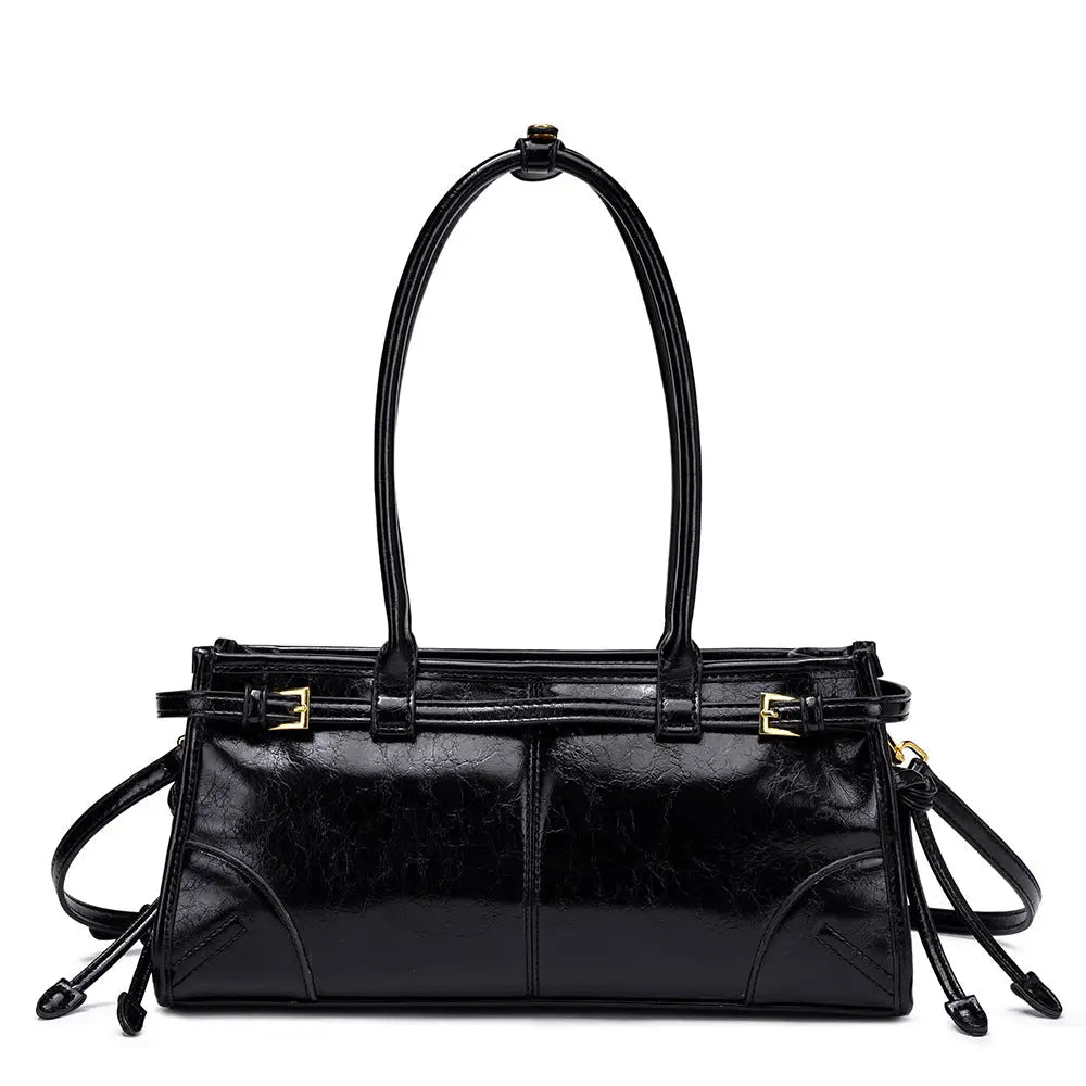 Vintage Oil Wax Leather Underarm Bag | Urban Minimalist Handbag - Black / 32 x 10 16 CM - oil wax, underarm bag, Black