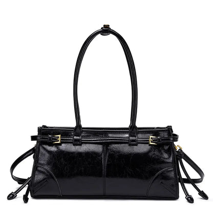 Vintage Oil Wax Leather Underarm Bag | Urban Minimalist Handbag - Black / 32 x 10 16 CM - oil wax, underarm bag, Black