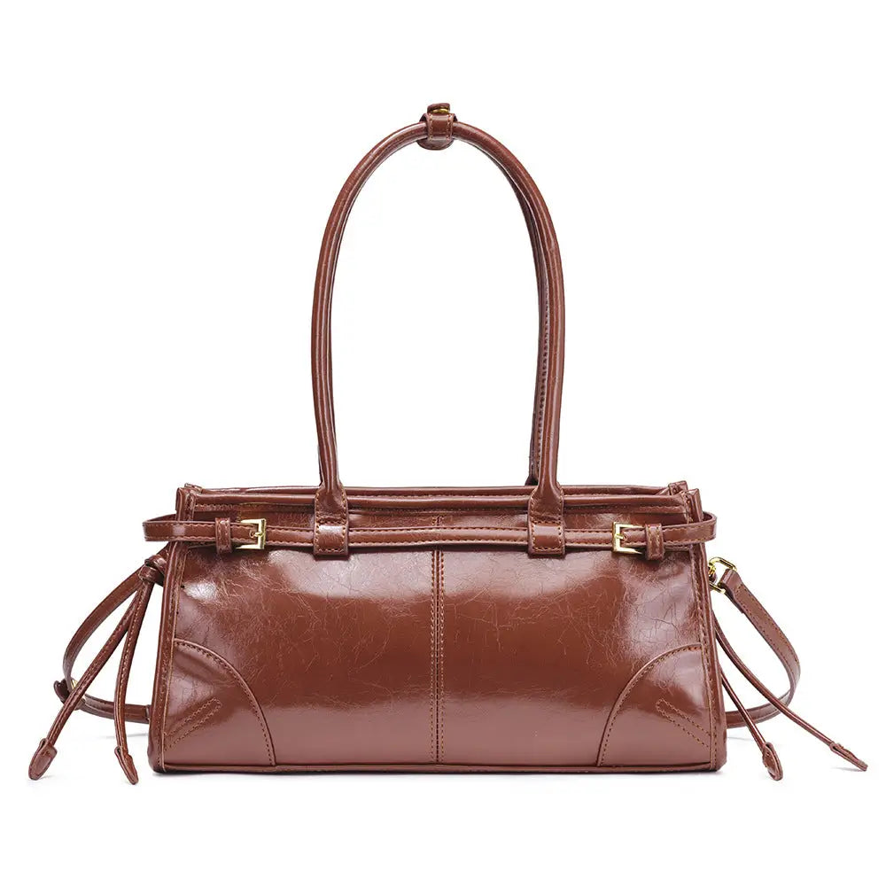 Vintage Oil Wax Leather Underarm Bag | Urban Minimalist Handbag - Brown / 32 x 10 16 CM - oil wax, underarm bag, Brown