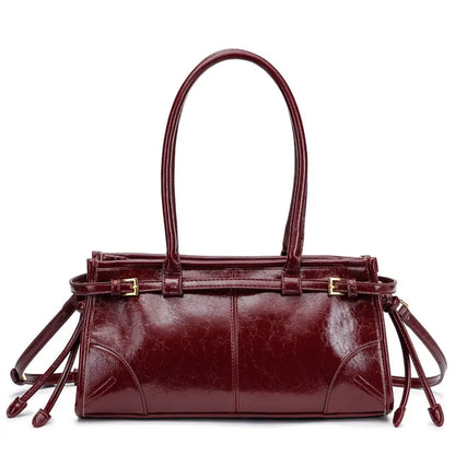 Vintage Oil Wax Leather Underarm Bag | Urban Minimalist Handbag - Wine Red / 32 x 10 16 CM - oil wax, underarm bag, Wine Red
