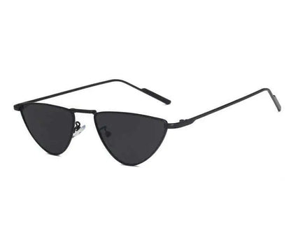Black cat-eye celebrity street-style slim metal sunglasses with sleek frames and dark gray lenses trend den design Black frame grey sheet