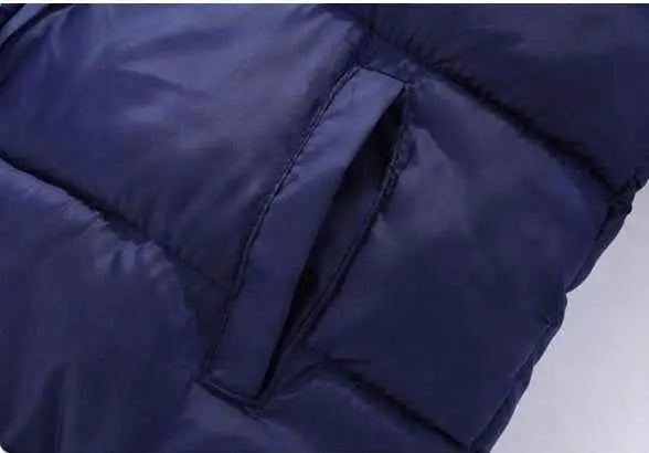 Dark blue quilted trend den lambskin lined children’s cotton-lined coat with stitched seam detailing