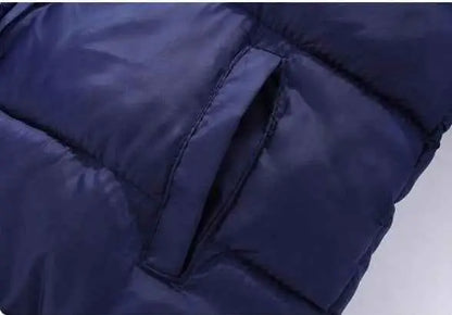 Dark blue quilted trend den lambskin lined children’s cotton-lined coat with stitched seam detailing