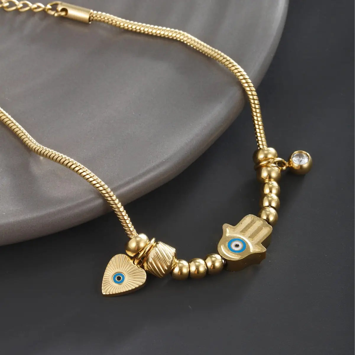 Creative Tassel Heart Round Snake Bones Chain Plated 14K Gold Bracelet - 14k gold, south africa, boutique suppliers Gold
