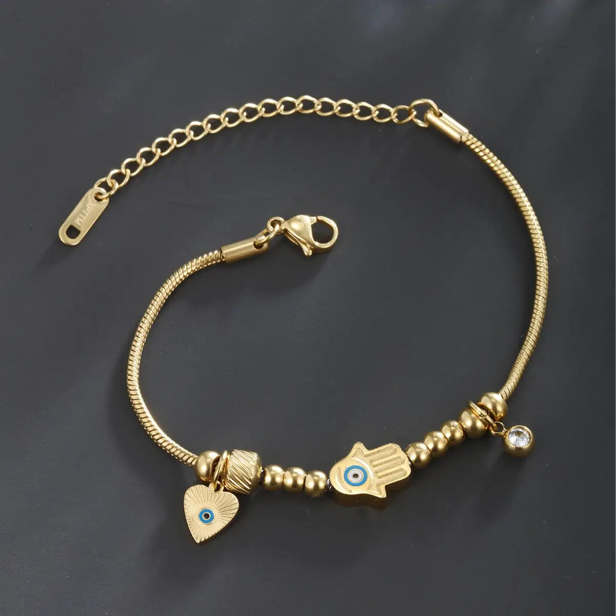 Creative Tassel Heart Round Snake Bones Chain Plated 14K Gold Bracelet - 14k gold, south africa, boutique suppliers Gold