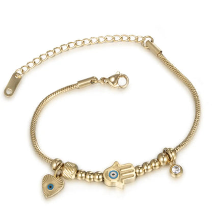 Creative Tassel Heart Round Snake Bones Chain Plated 14K Gold Bracelet - 14k gold, south africa, boutique suppliers Gold
