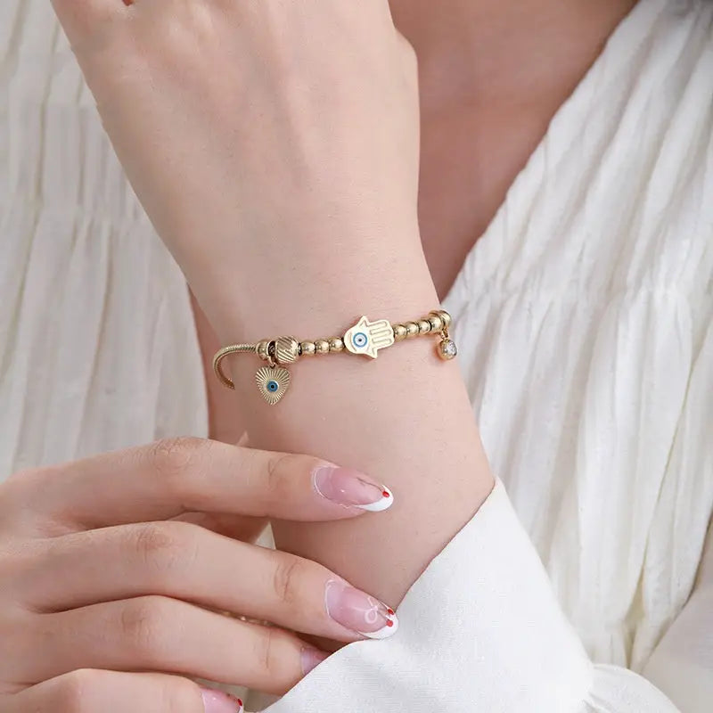 Creative Tassel Heart Round Snake Bones Chain Plated 14K Gold Bracelet - 14k gold, south africa, boutique suppliers Gold
