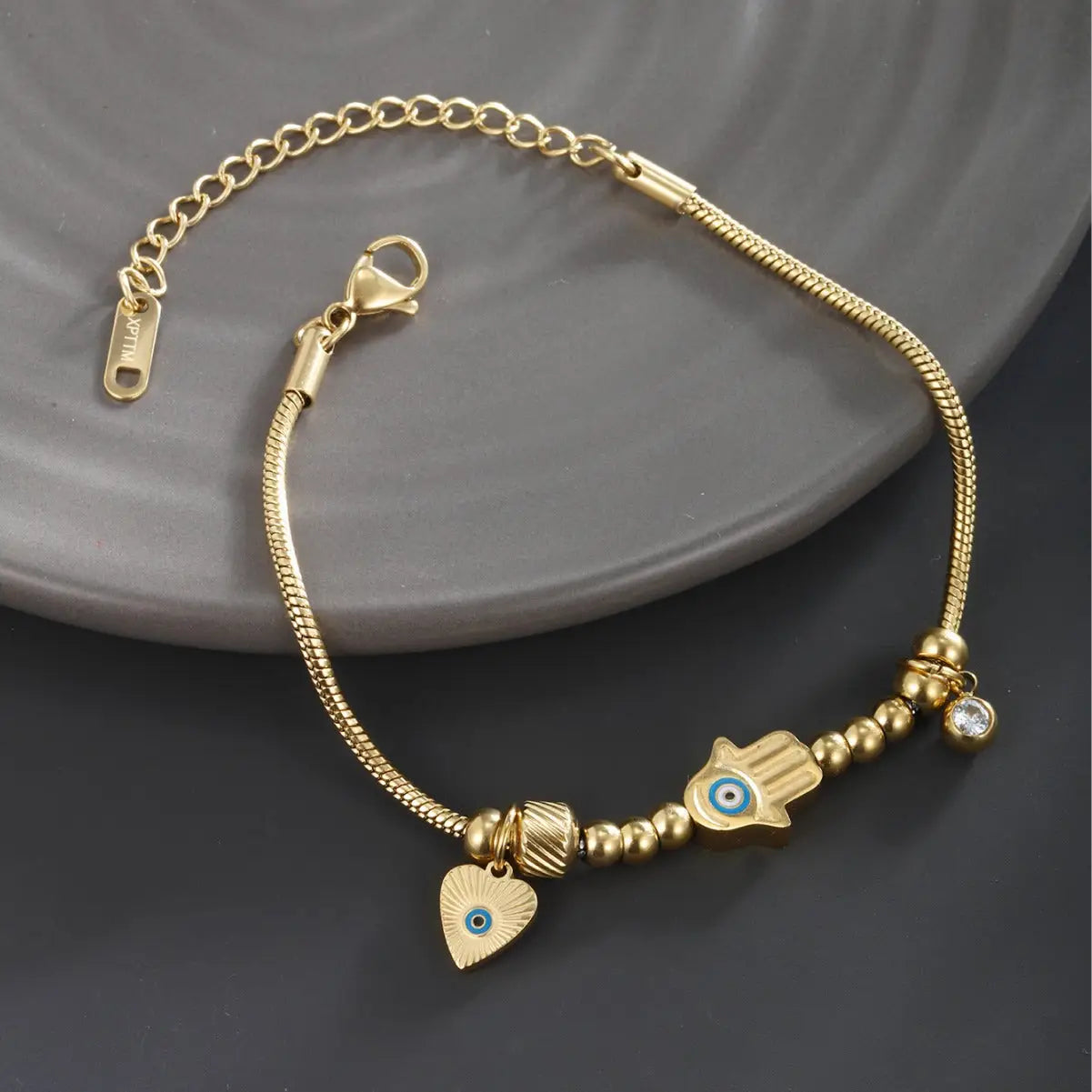 Creative Tassel Heart Round Snake Bones Chain Plated 14K Gold Bracelet - 14k gold, south africa, boutique suppliers Gold