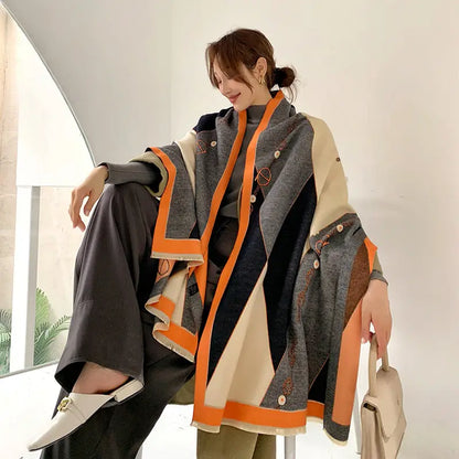 Double-Sided Thickened Cashmere-Feel Scarf - Black orange / 60x190cm - imitation cashmere, south africa, thickened Black orange